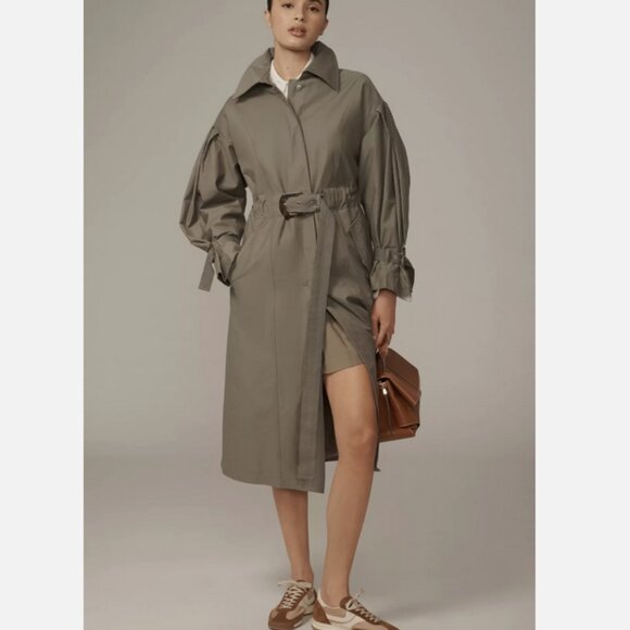 Anthropologie Belted Trench Coat Jacket Size S NWT Military Olive Green Small